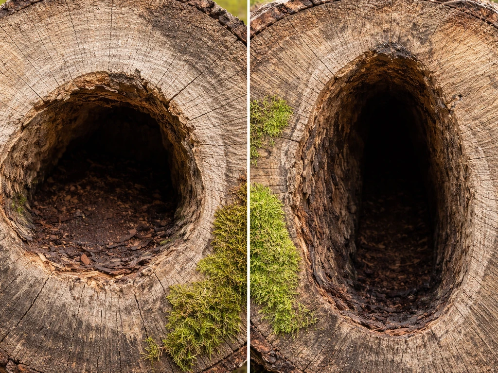 Close-up of a shallow and a deeper hollow cavity side-by-side, showing a harder-to-reach interior.